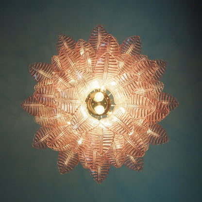 Murano Pink Glass Leaf Chandelier