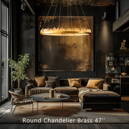 36 Inch Round Modern Chandelier Brass & Clear Geode Quartz Crystal Hanging Light