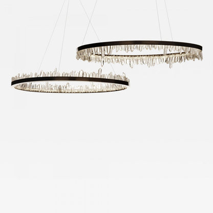 36 Inch Round Modern Chandelier Brass & Clear Geode Quartz Crystal Hanging Light