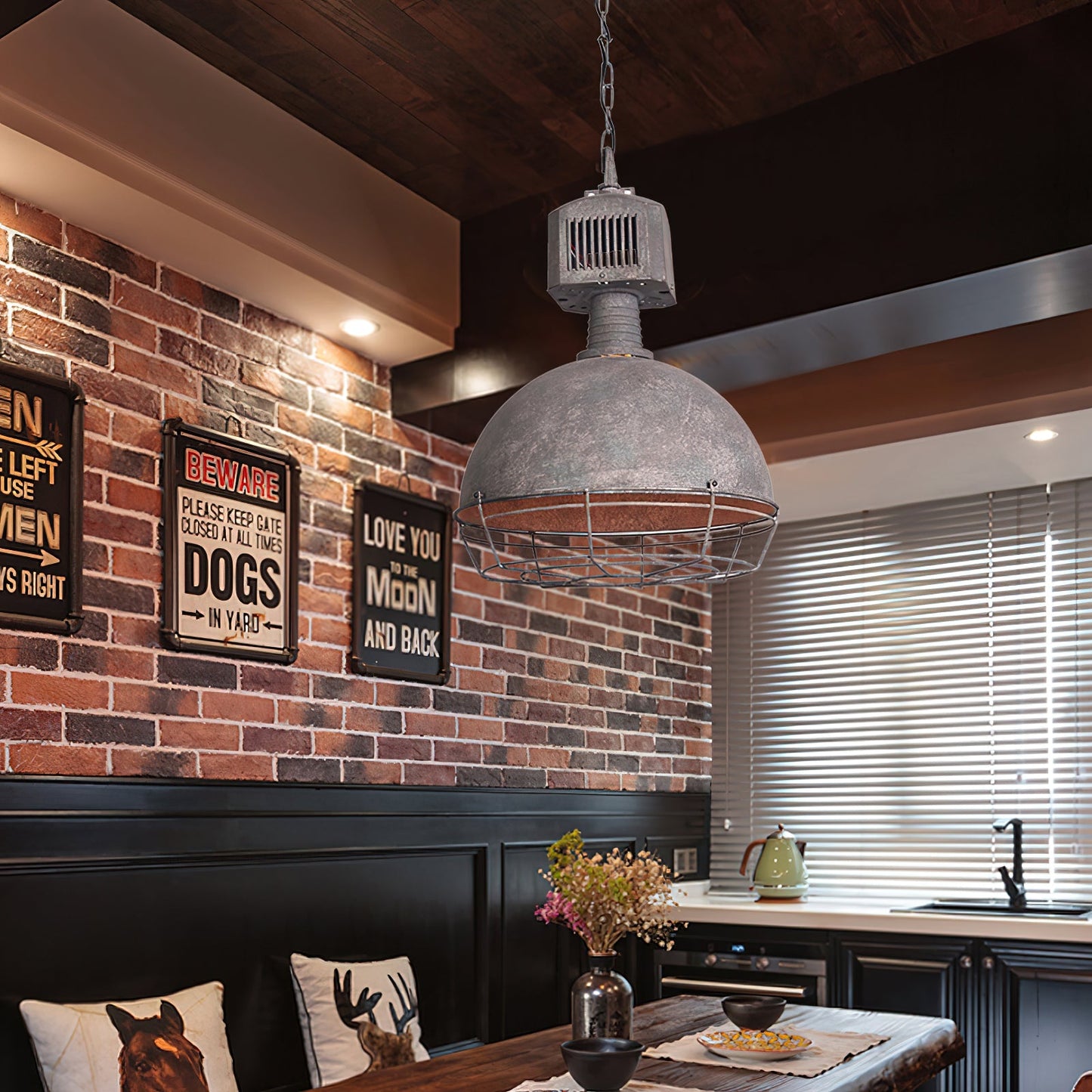 Caged Industrial Metal Pendant Light