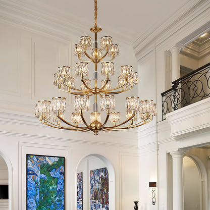 Crystal Column Brass Chandelier