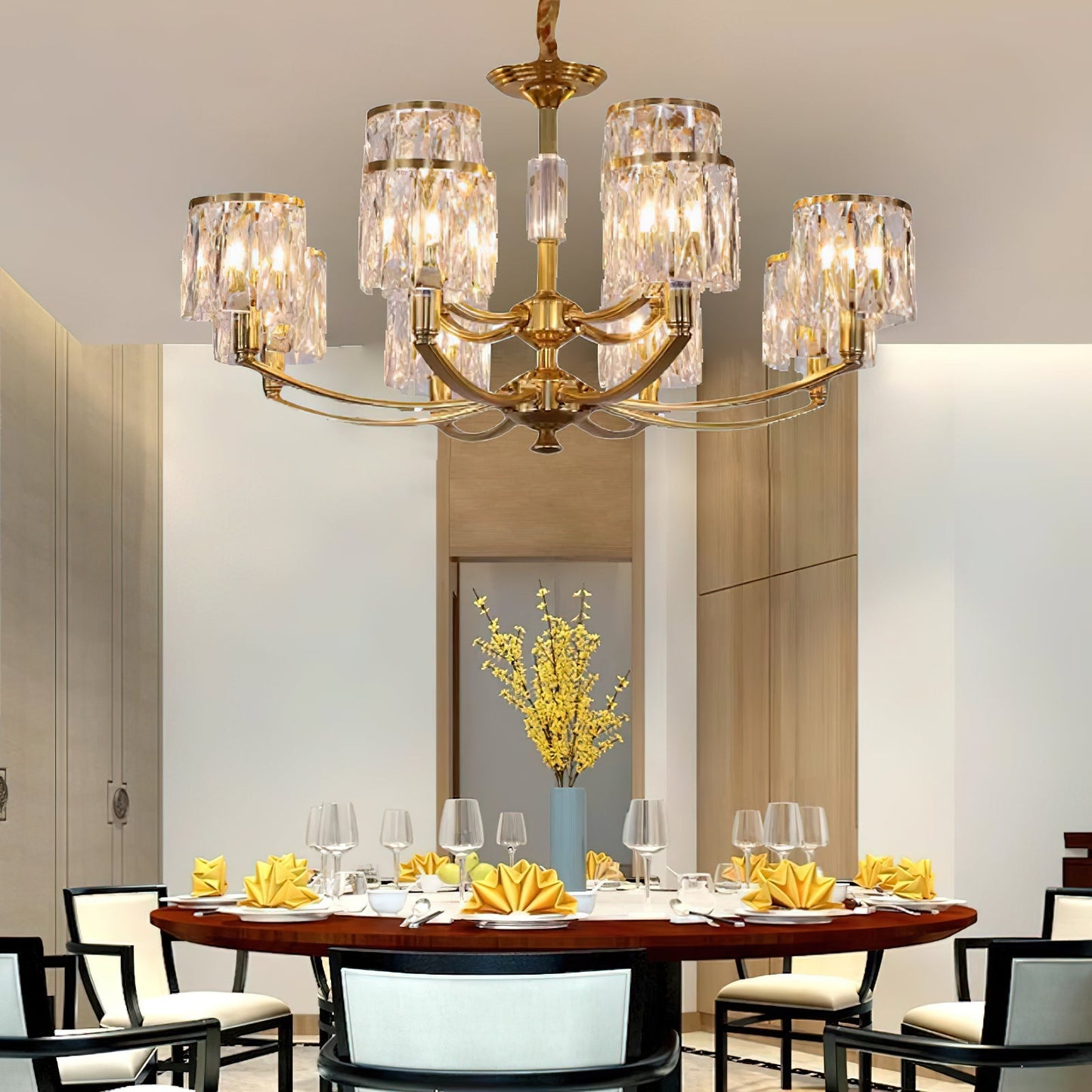 Crystal Column Brass Chandelier