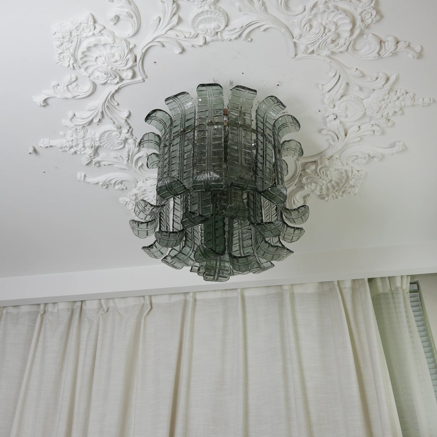 Elegant Murano Leaf Shaped Green Ceiling Lamp