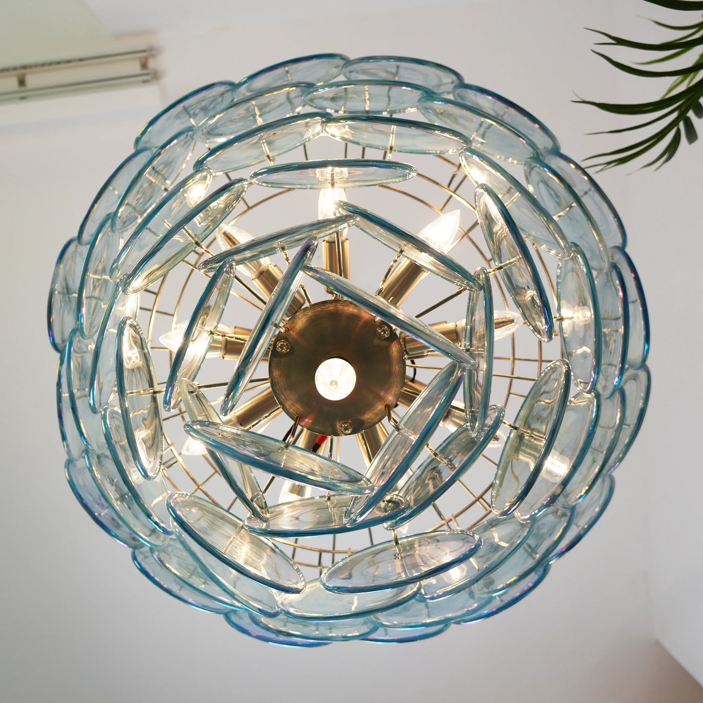 Elegant Blue Murano Disc Chandelier