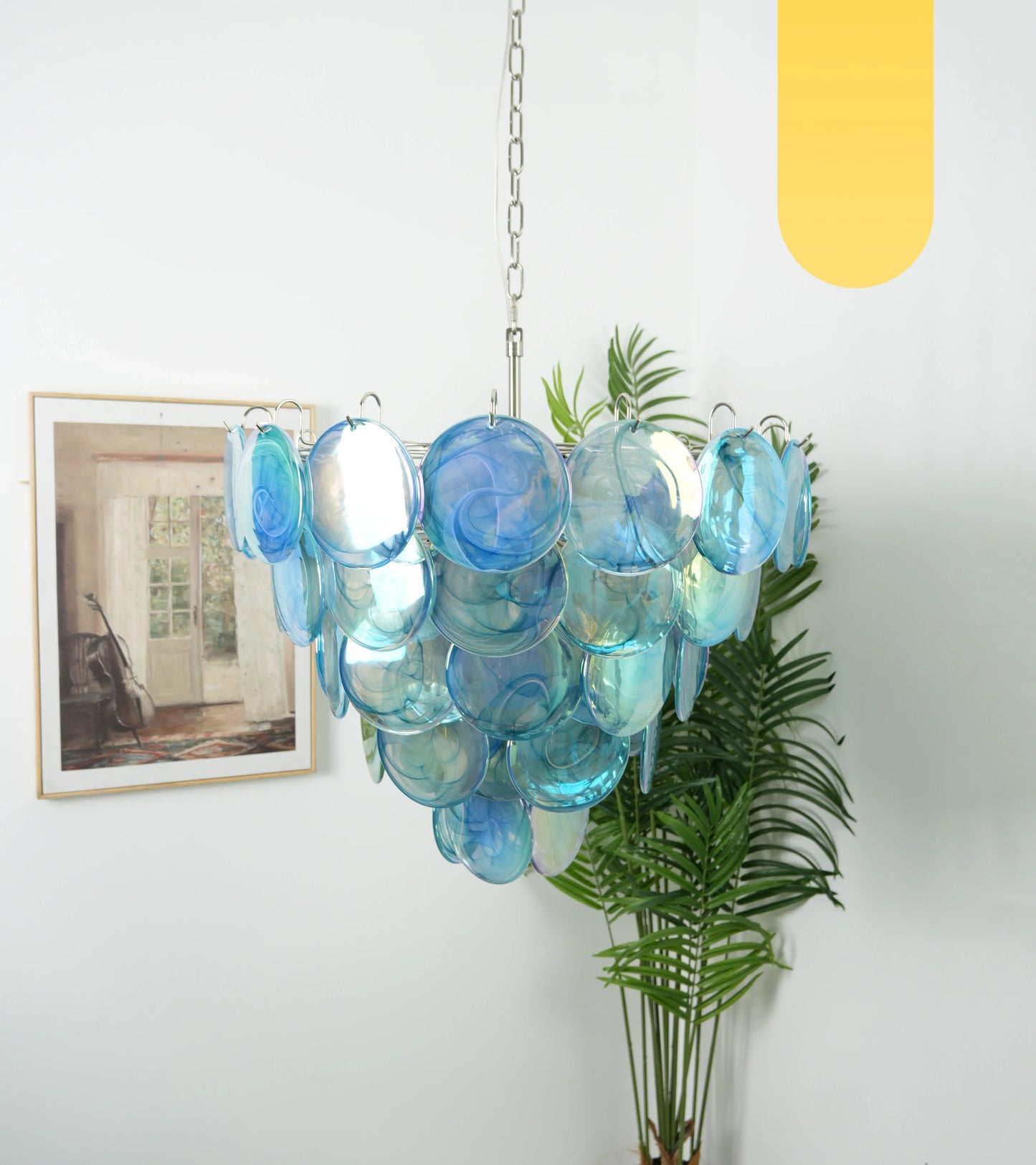 Elegant Blue Murano Disc Chandelier
