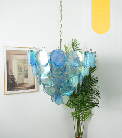 Elegant Blue Murano Disc Chandelier