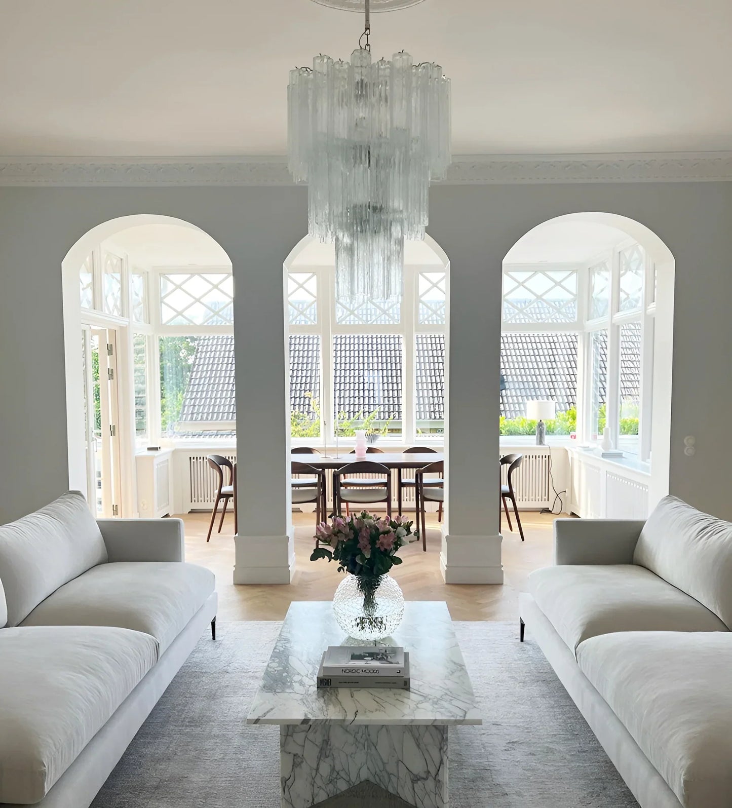 Elegant Transparent Murano Glass Tube Chandelier