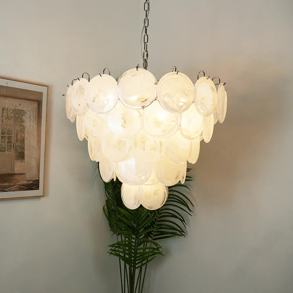 Elegant White Murano Disc Chandelier
