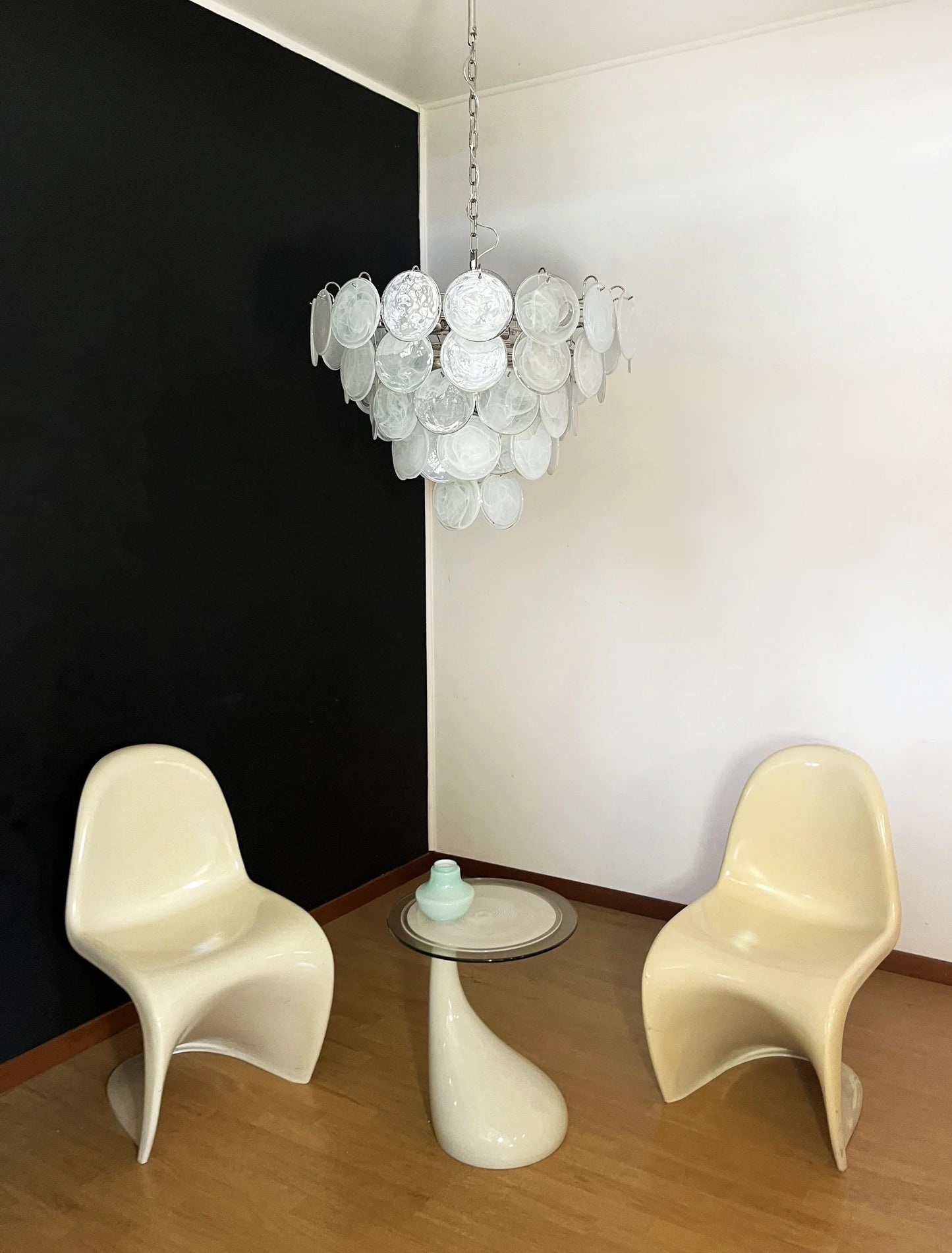 Elegant White Murano Disc Chandelier