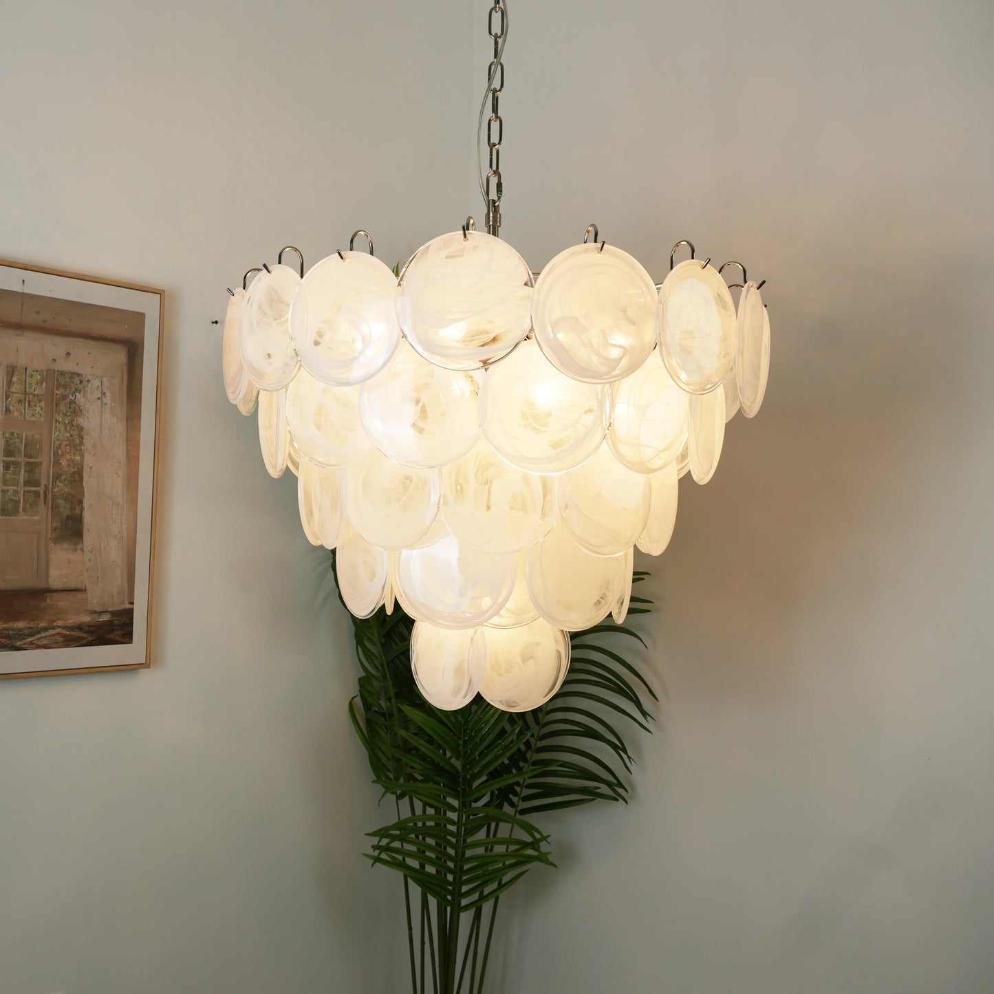 Elegant White Murano Disc Chandelier