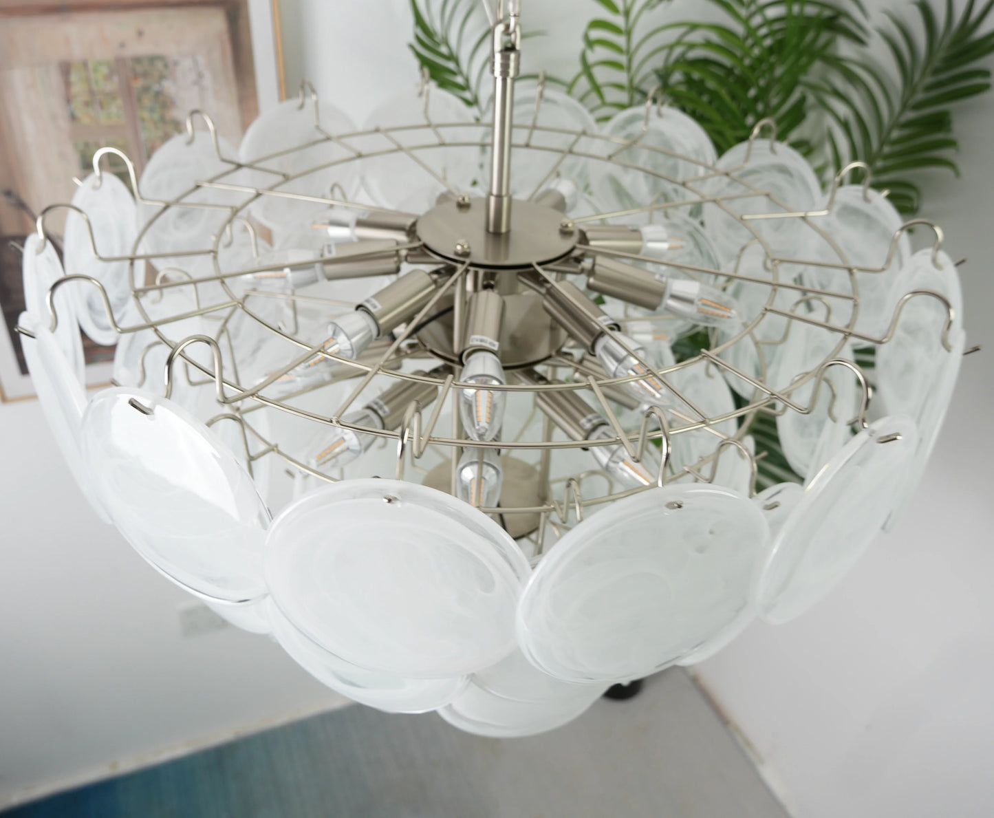 Elegant White Murano Disc Chandelier