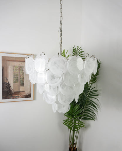 Elegant White Murano Disc Chandelier