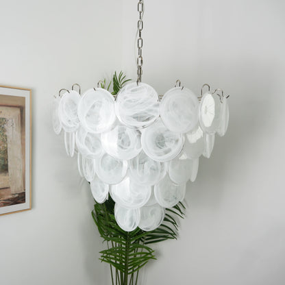 Elegant White Murano Disc Chandelier