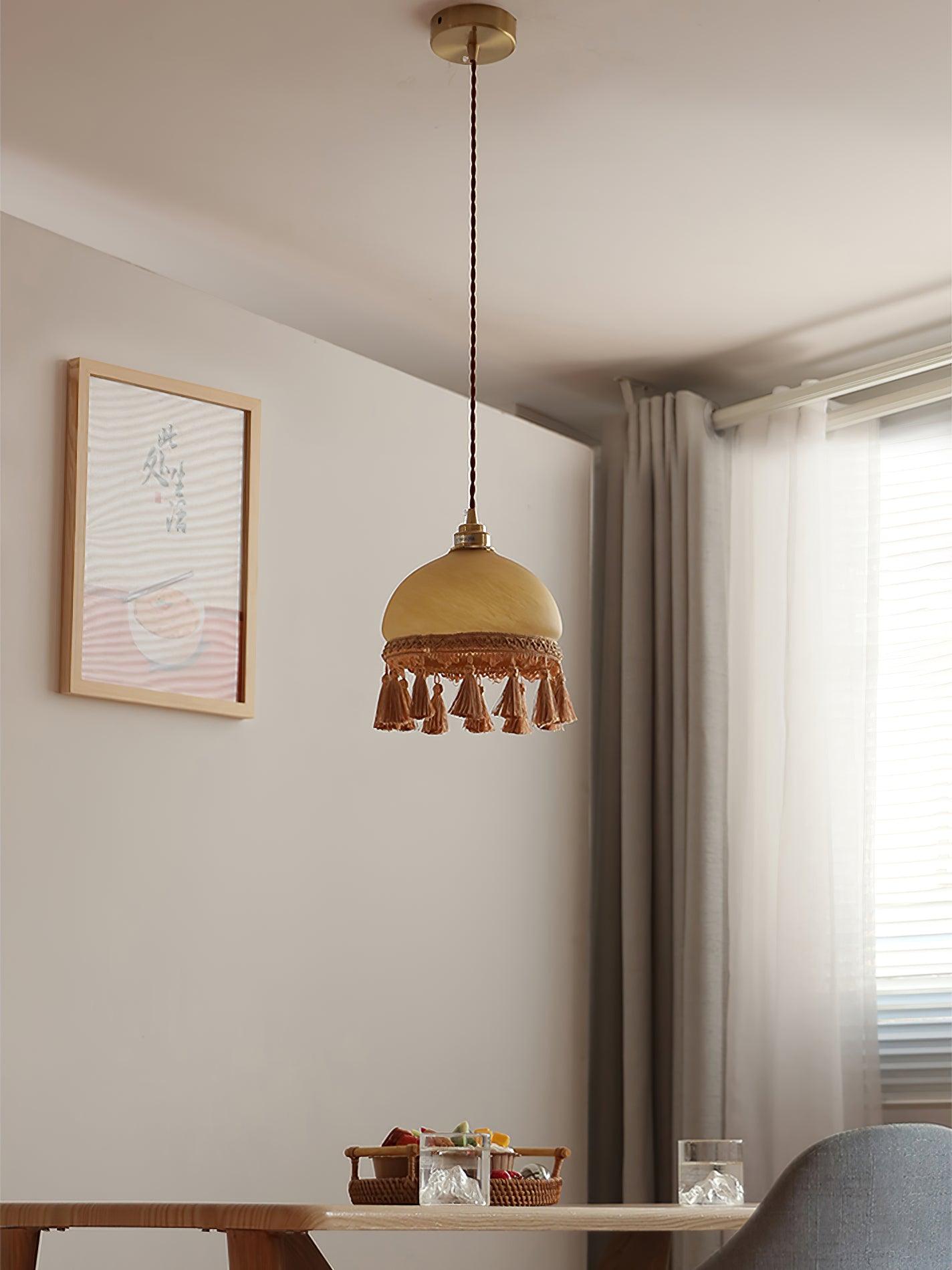 French Tassels Brass Pendant Swag Light