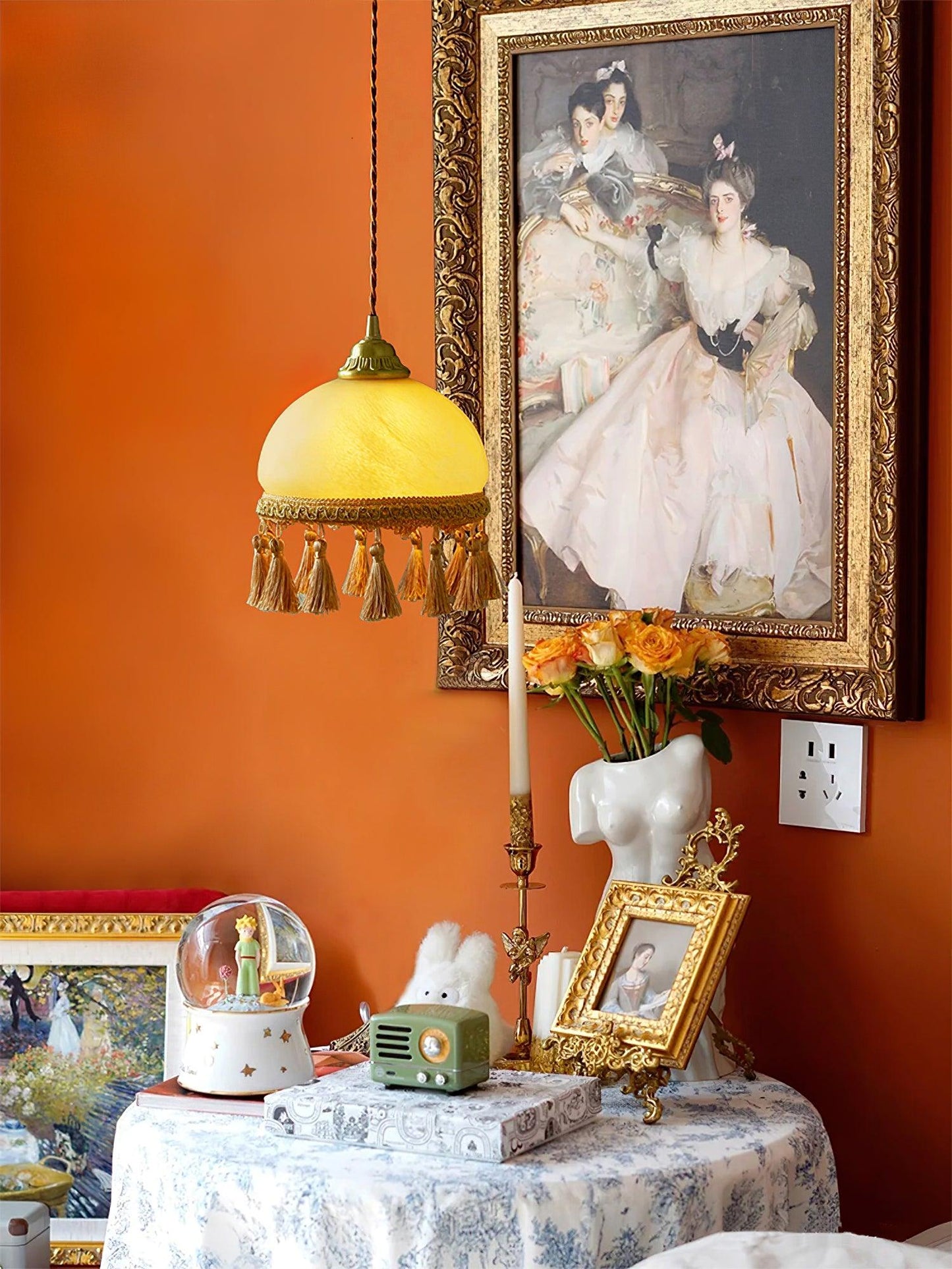 French Tassels Brass Pendant Swag Light