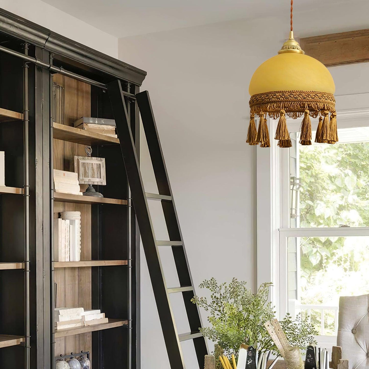 French Tassels Brass Pendant Swag Light