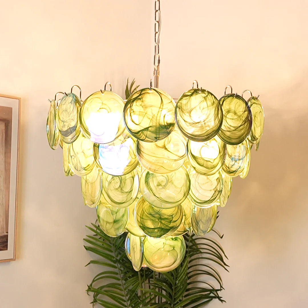 Elegant Green Murano Disc Chandelier