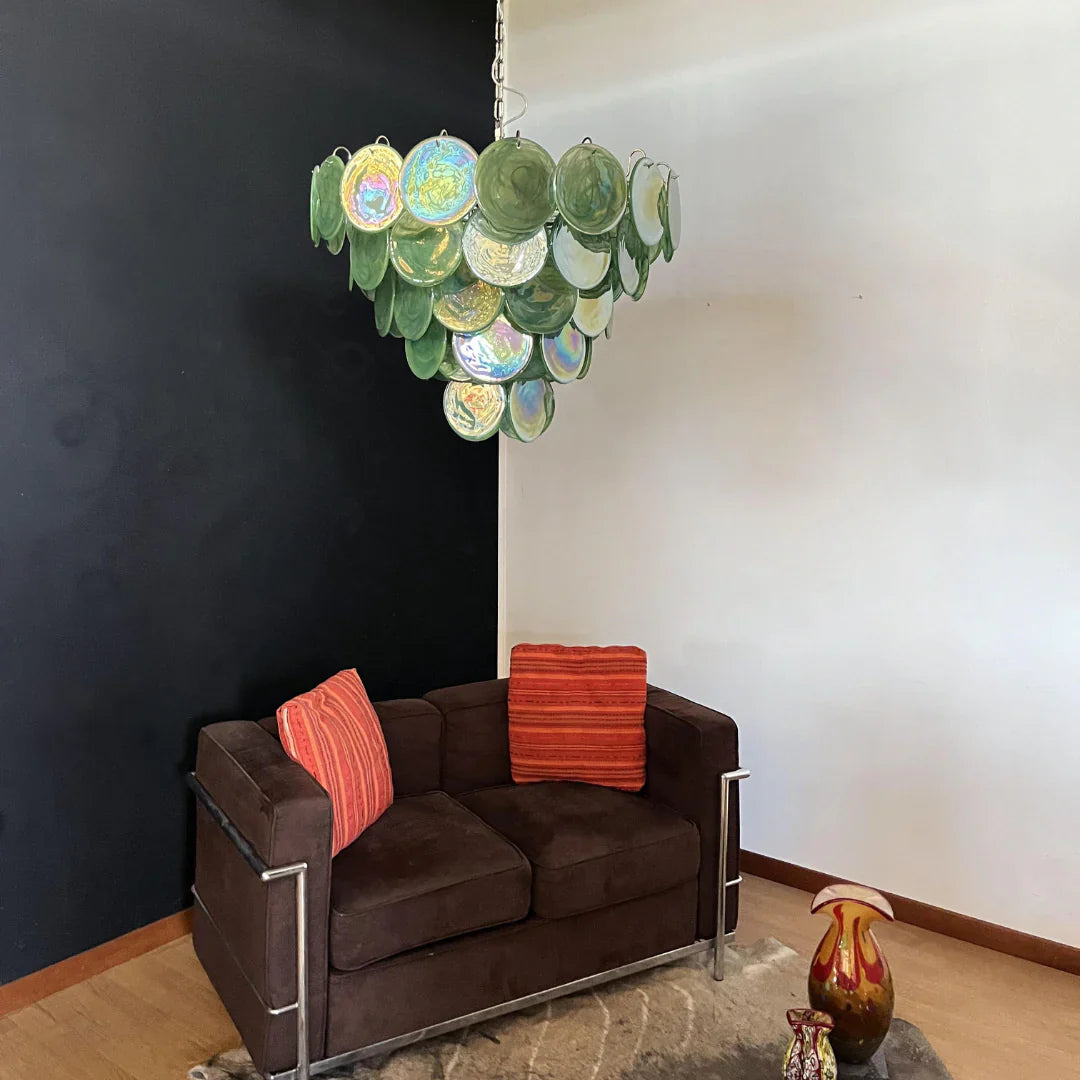 Elegant Green Murano Disc Chandelier