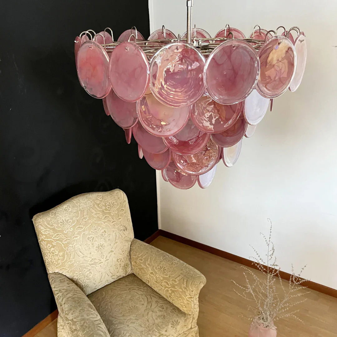 Elegant Pink Murano Disc Chandelier