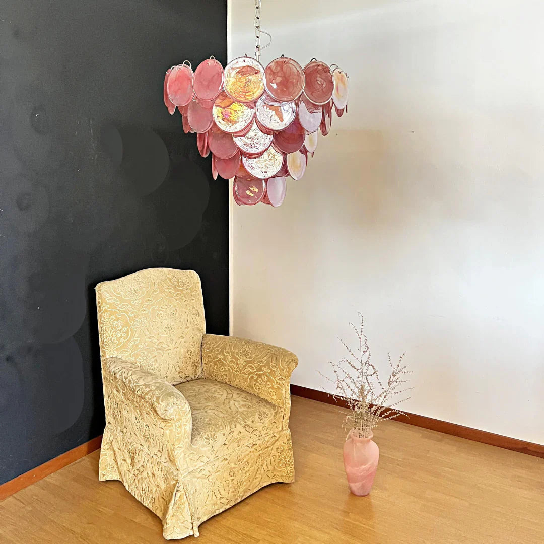 Elegant Pink Murano Disc Chandelier