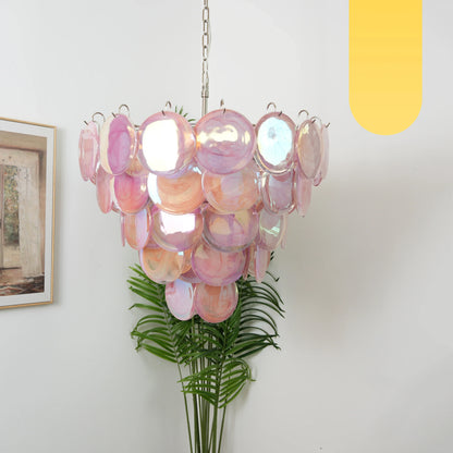 Elegant Pink Murano Disc Chandelier