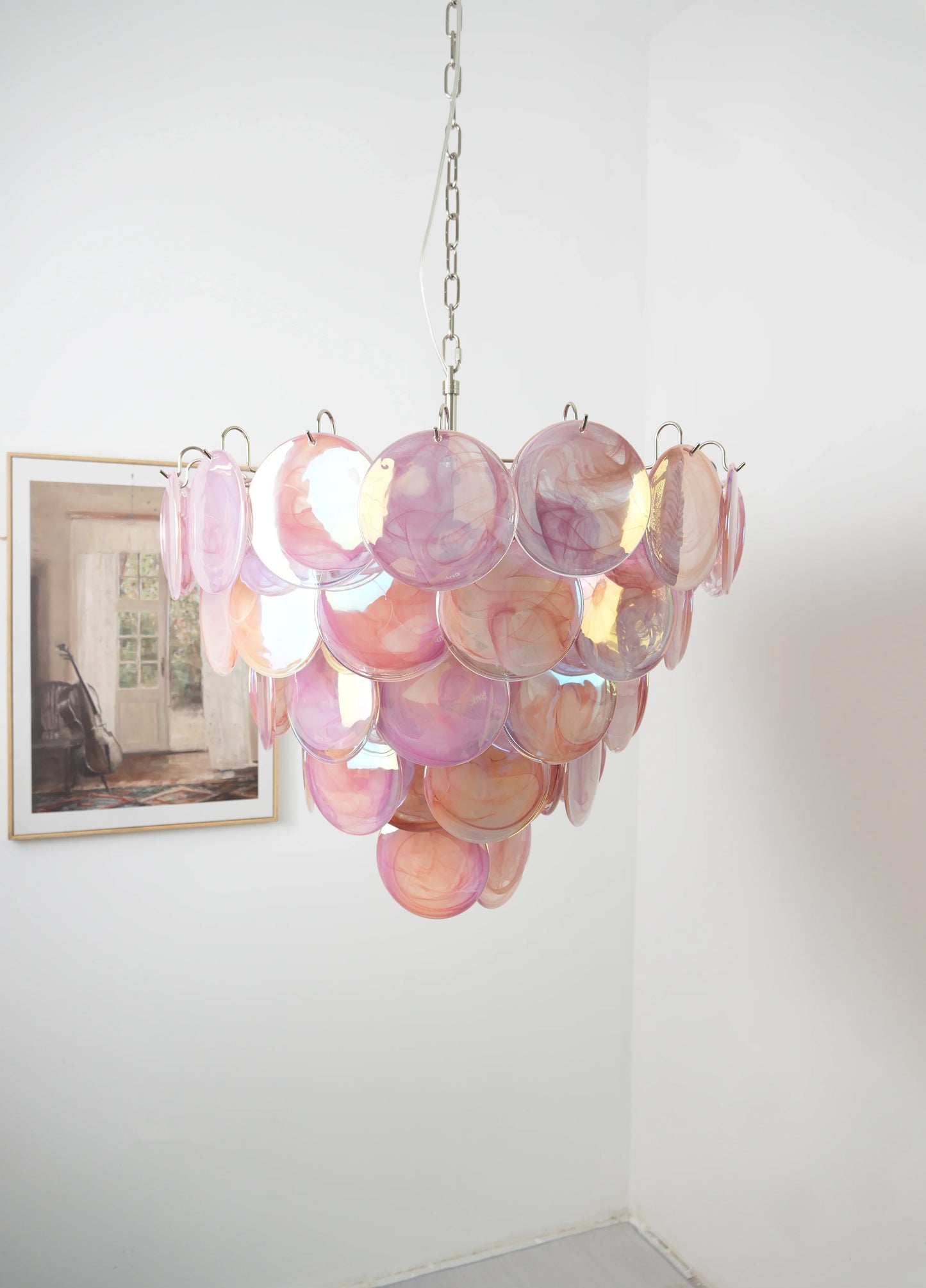 Elegant Pink Murano Disc Chandelier