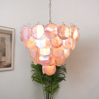 Elegant Pink Murano Disc Chandelier