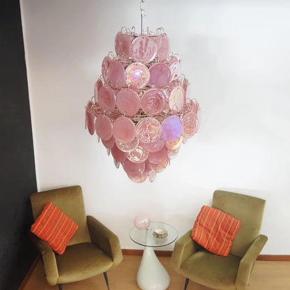 Huge Vintage Murano Pink Disks Chandelier