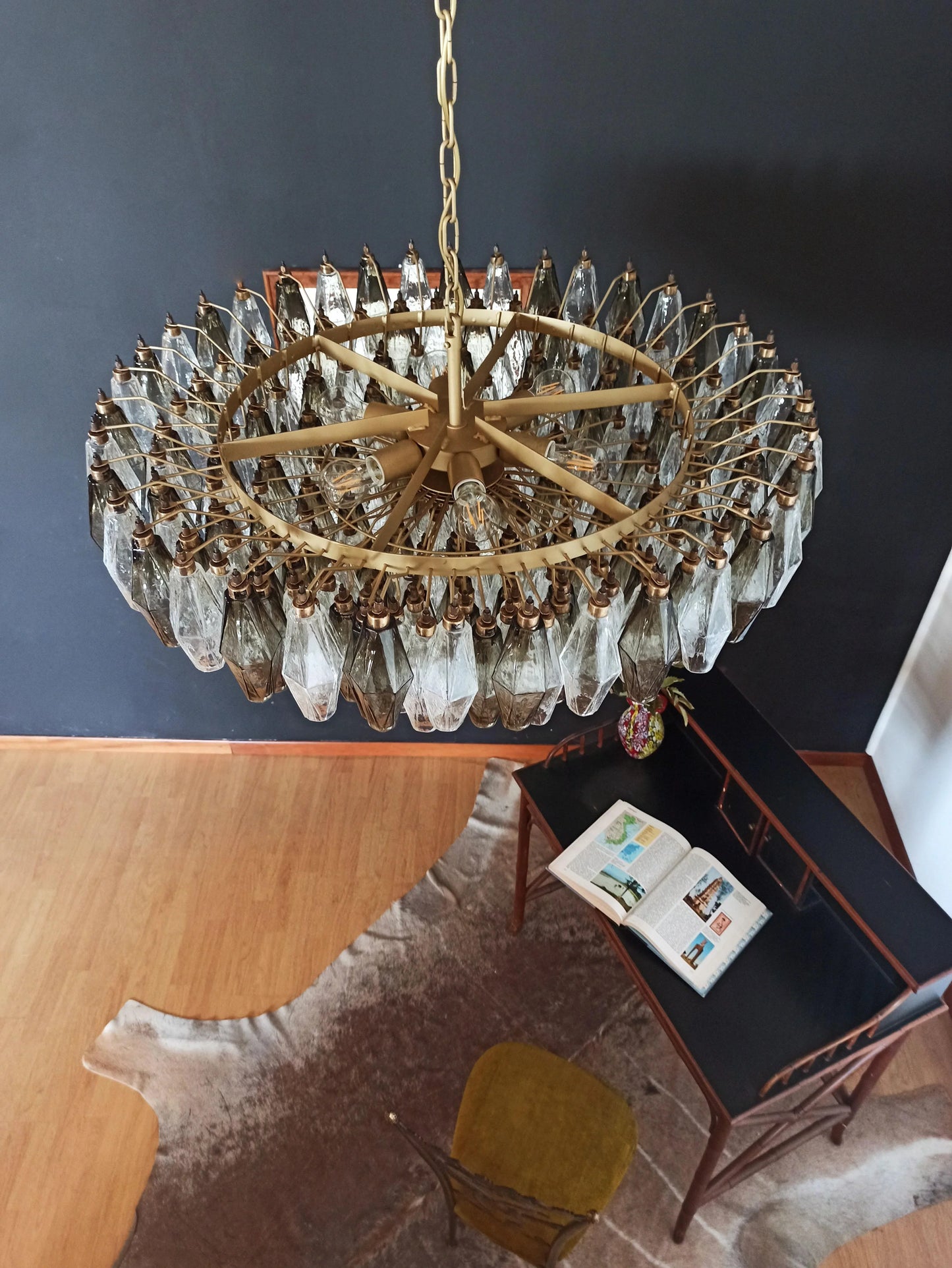 Murano Faceted Transparent Smoked Glass Chandelier
