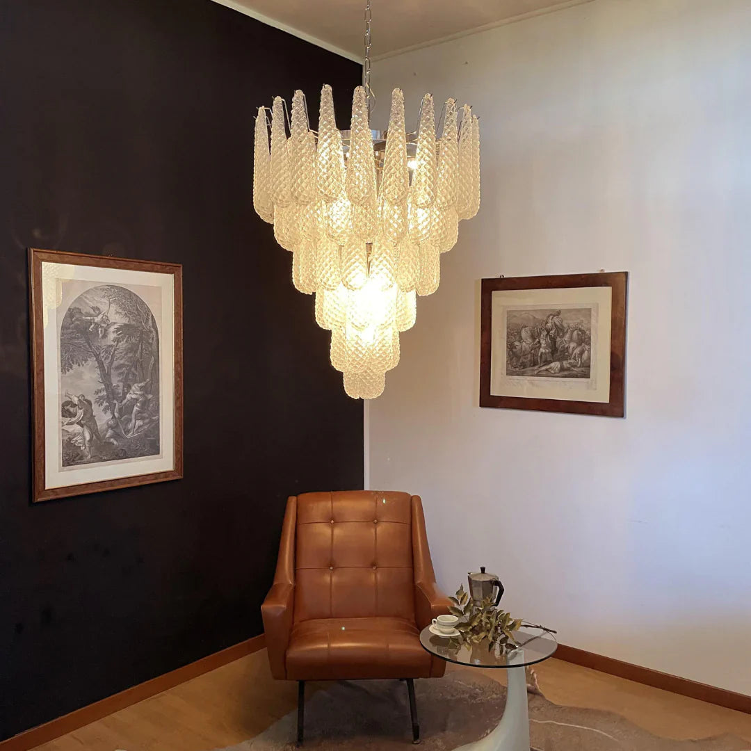 Vintage Transparent Murano Glass Petals Drop Chandelier