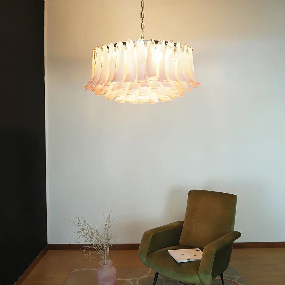 Murano Pink Glass Petal Chandelier