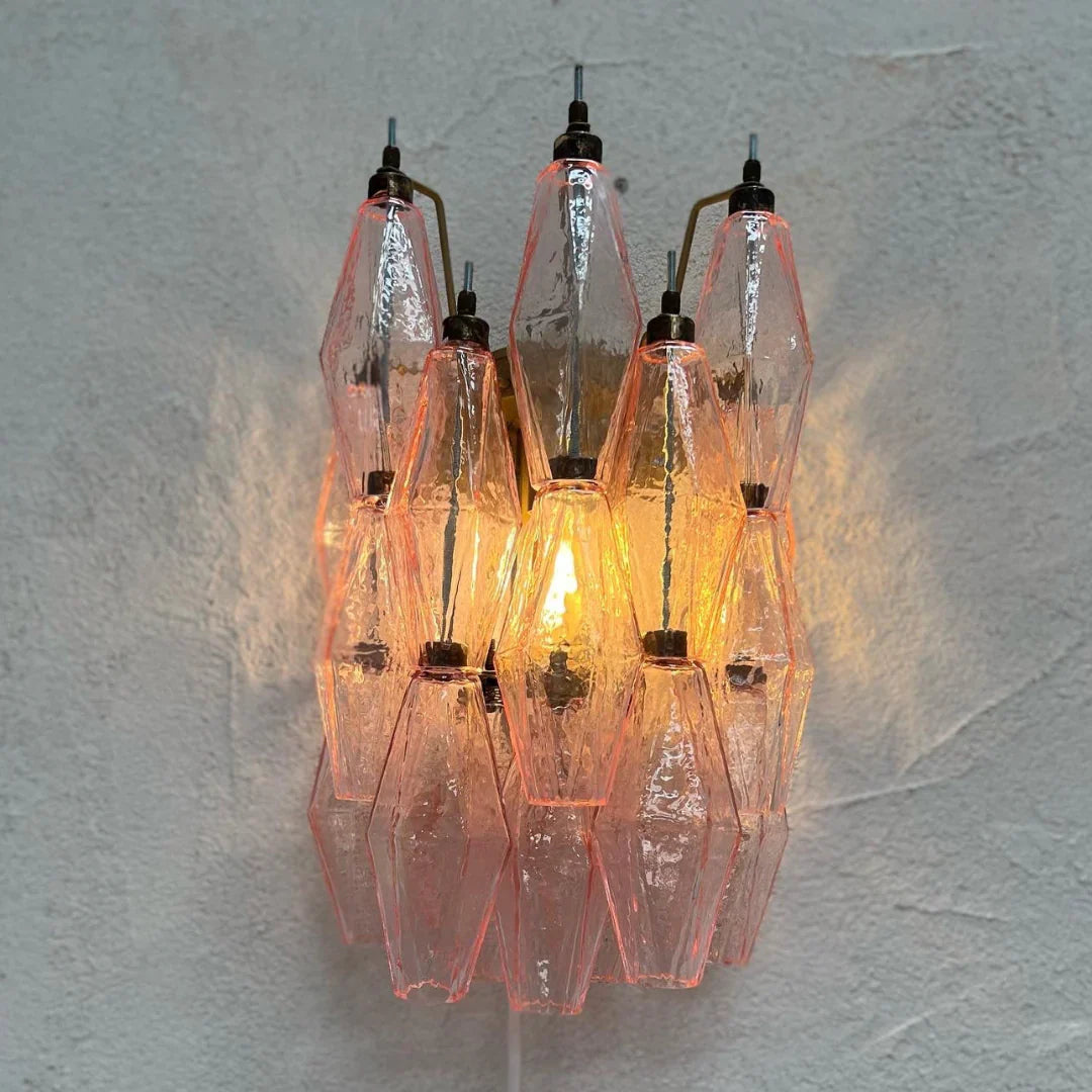Murano Poliedri Pink Glass Wall Sconces