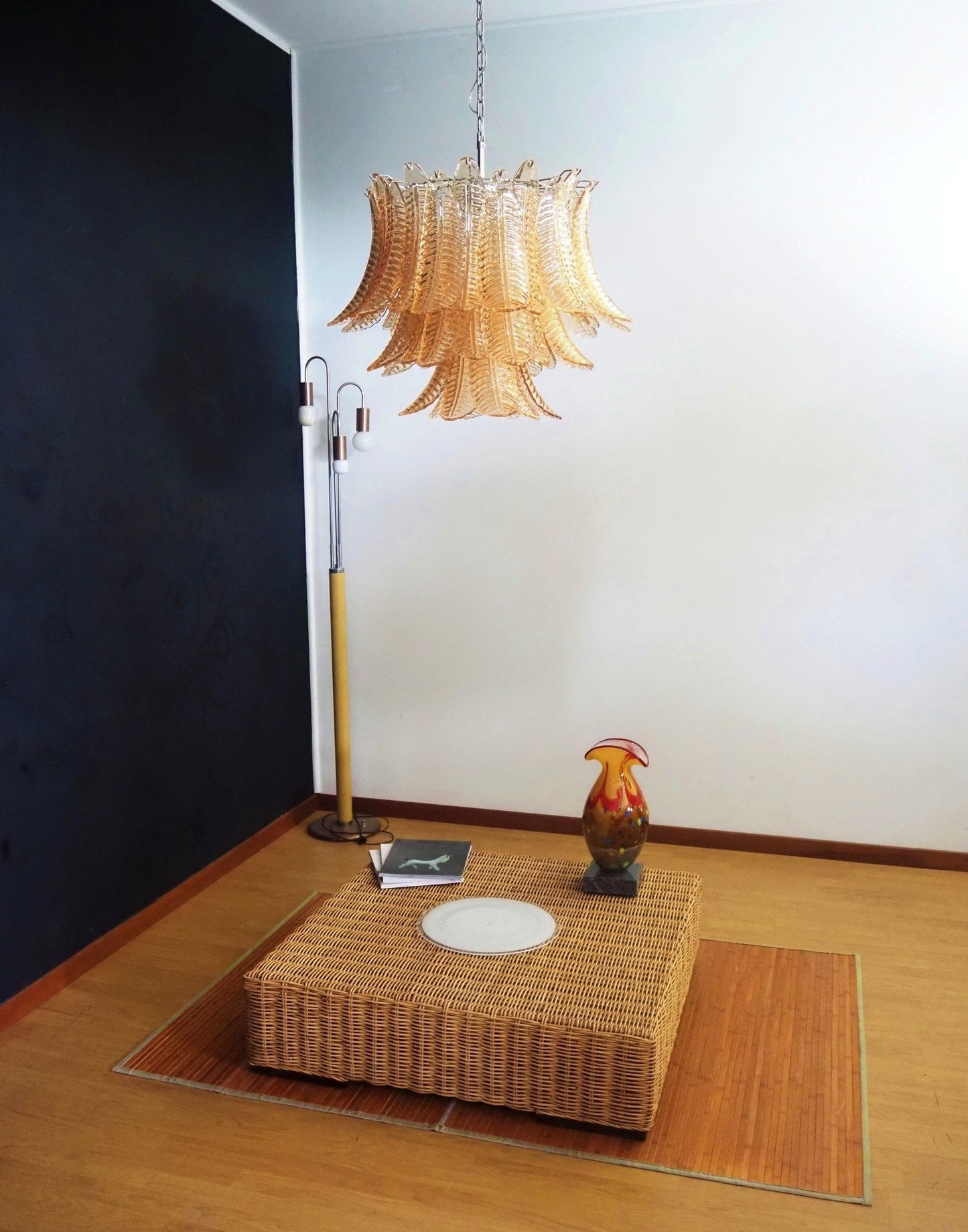Murano Amber Glass Leaf Chandelier