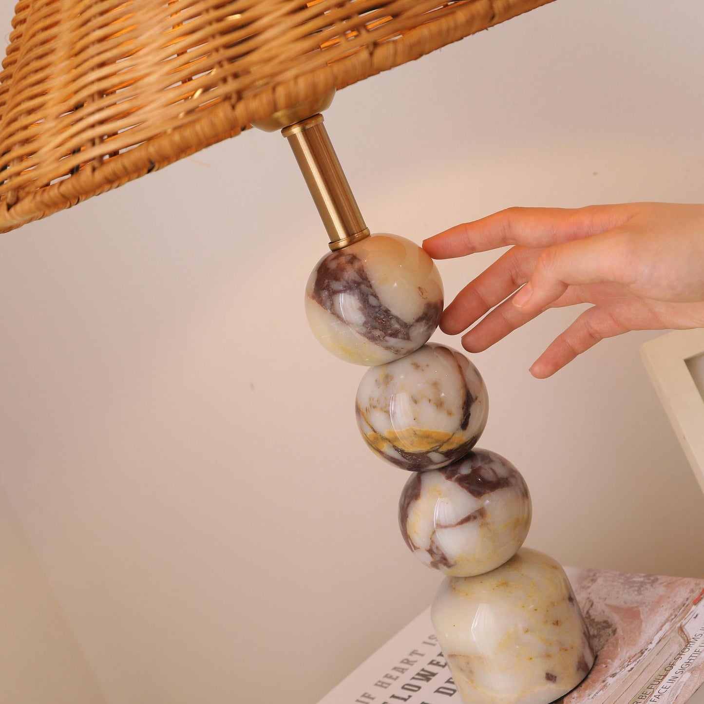Rattan Marble Table Lamp