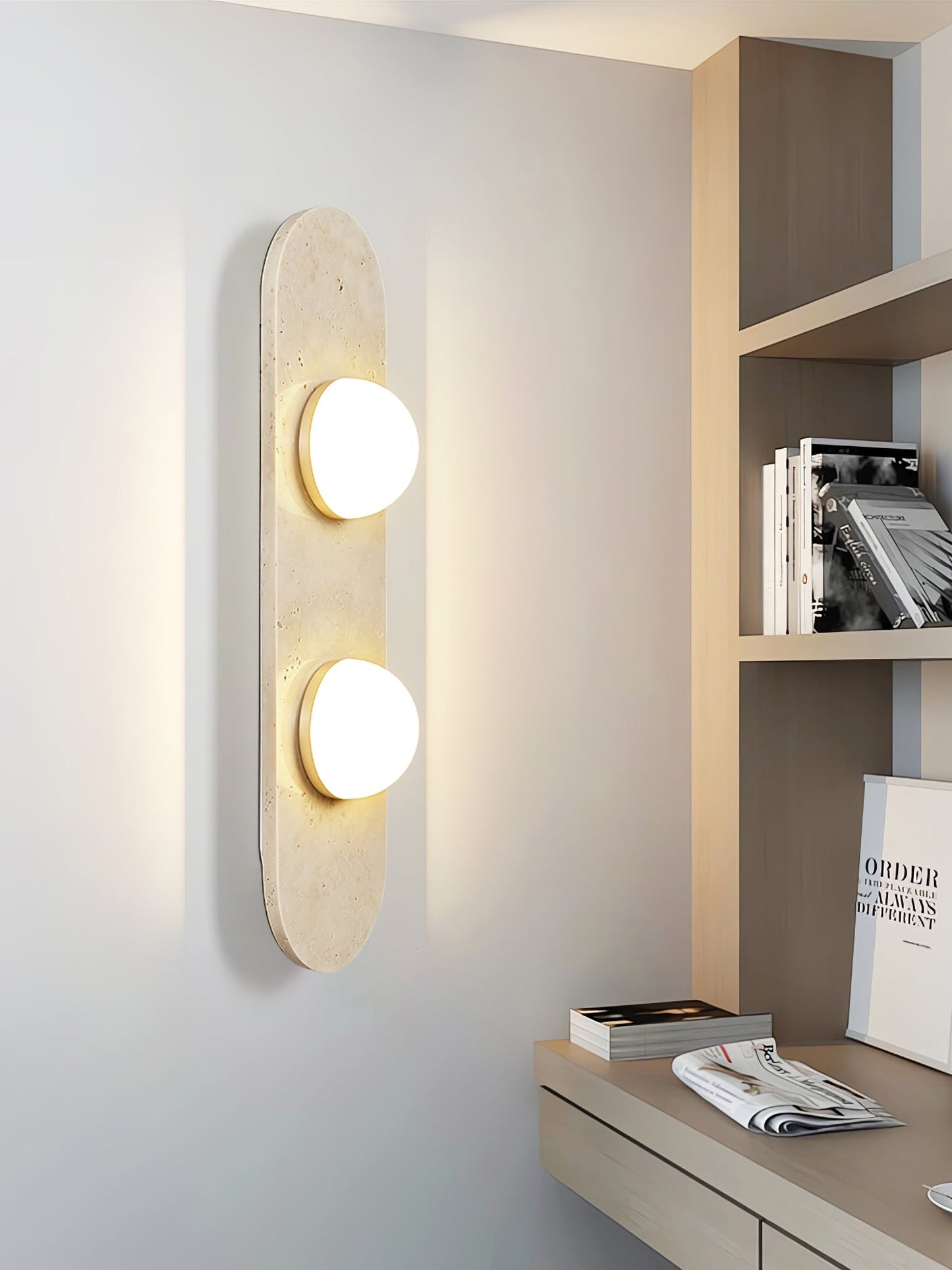 Rounded Travertine Wall Sconce