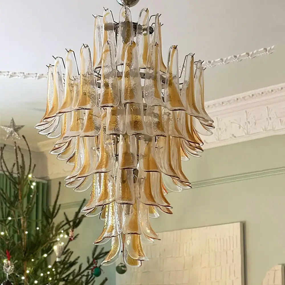 Stunning Murano Amber Glass Petals Chandelier