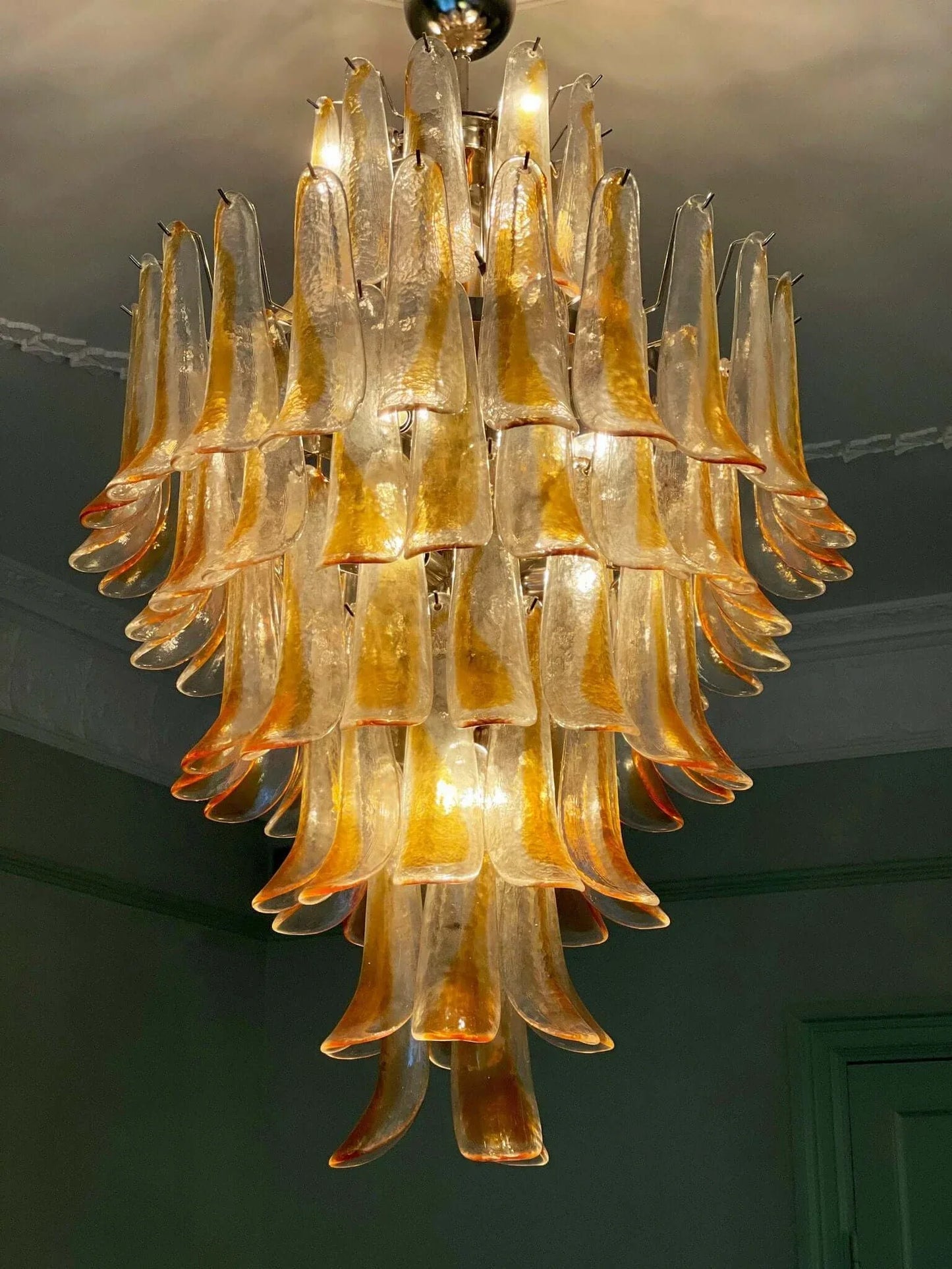 Stunning Murano Amber Glass Petals Chandelier