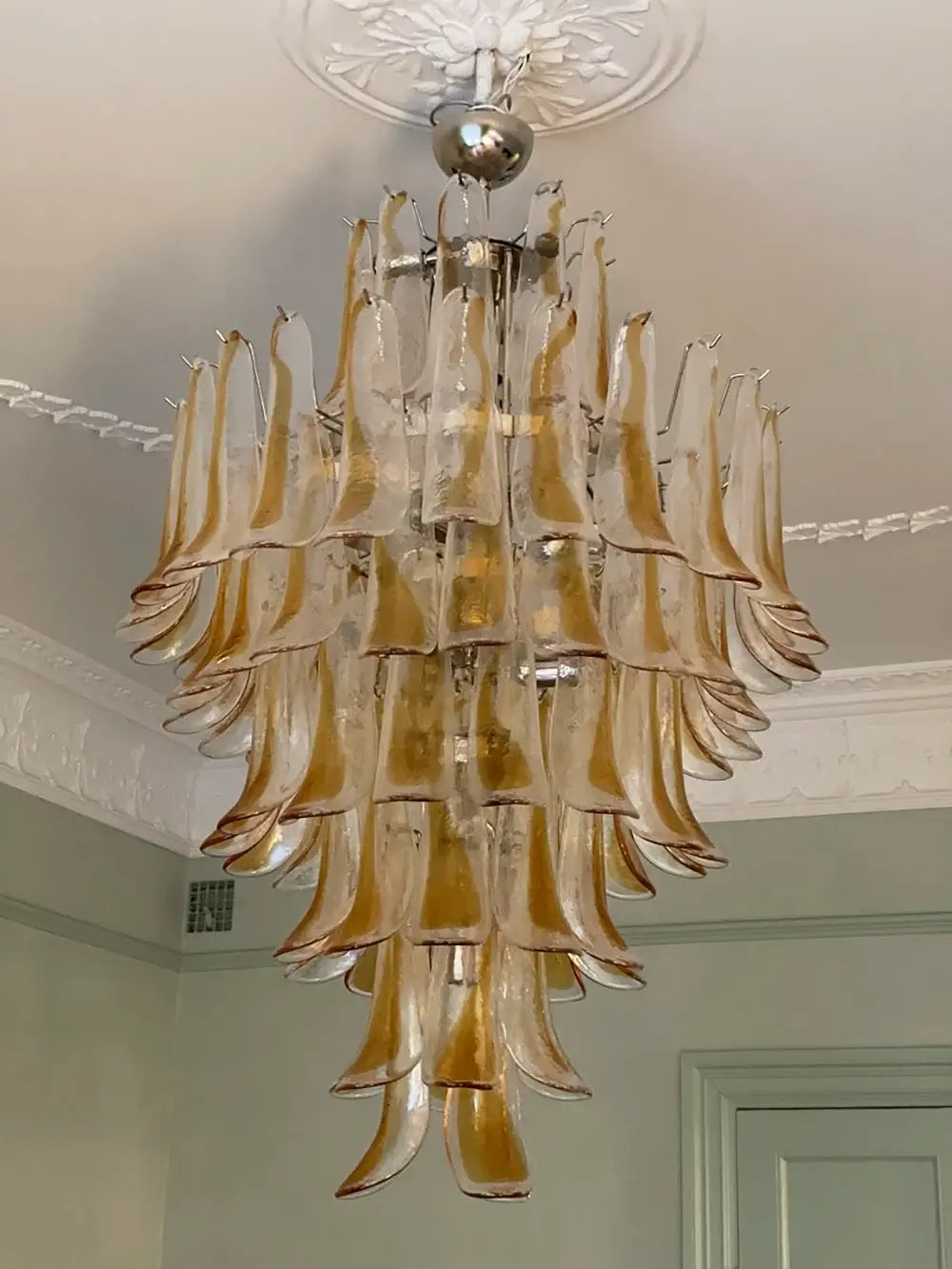 Stunning Murano Amber Glass Petals Chandelier