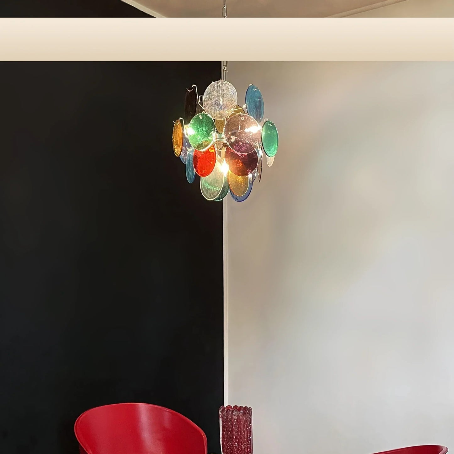 Vintage Murano Multicolored Glass Disks Chandelier