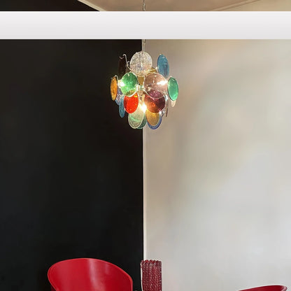 Vintage Murano Multicolored Glass Disks Chandelier