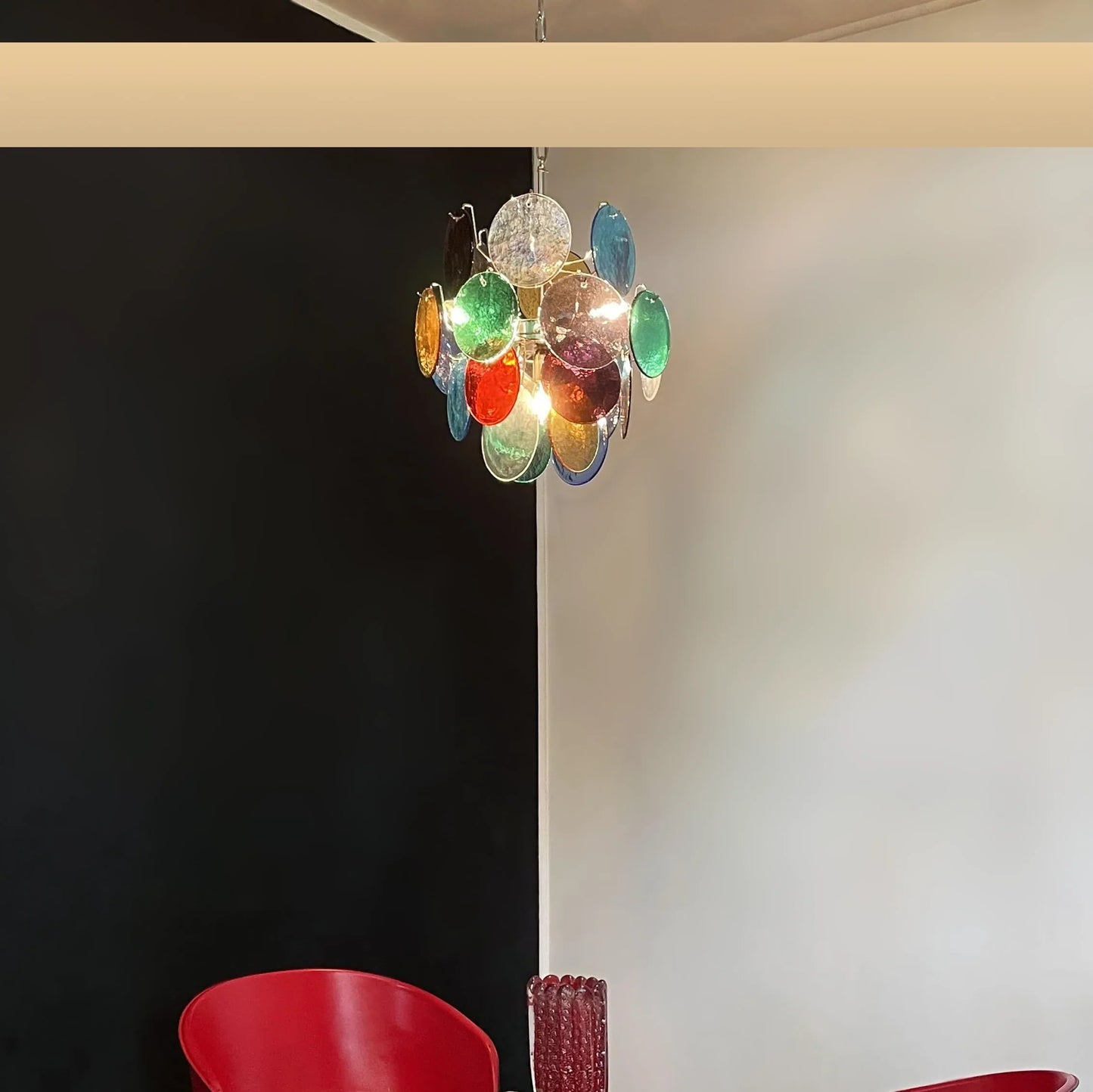 Vintage Murano Multicolored Glass Disks Chandelier