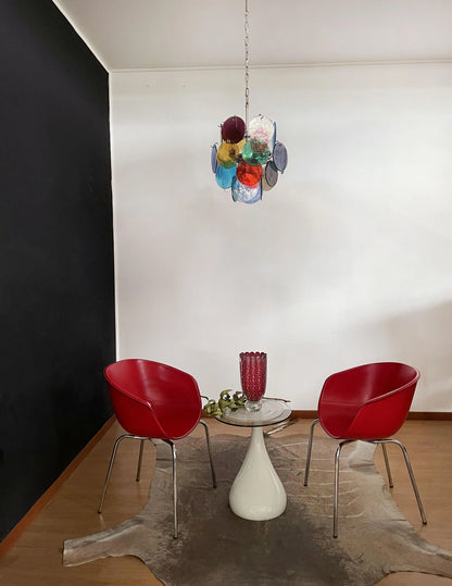 Vintage Murano Multicolored Glass Disks Chandelier