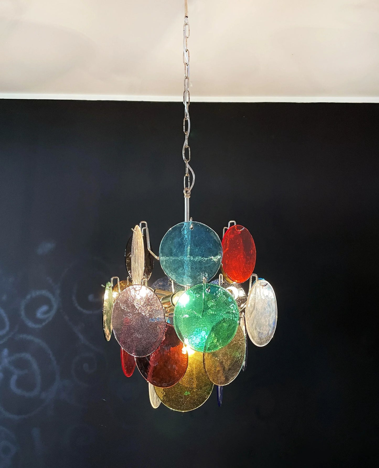 Vintage Murano Multicolored Glass Disks Chandelier