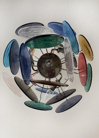 Vintage Murano Multicolored Glass Disks Chandelier