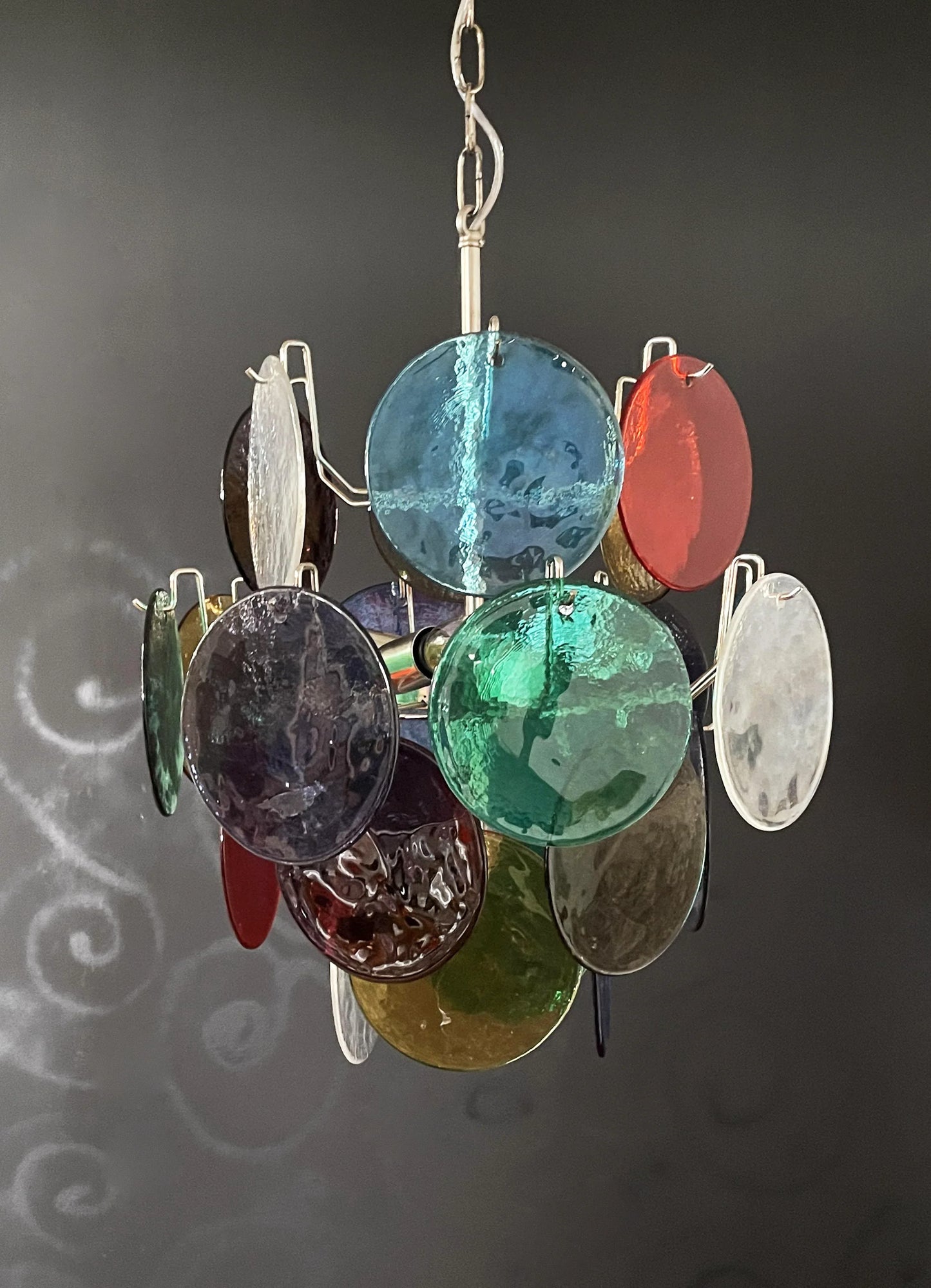 Vintage Murano Multicolored Glass Disks Chandelier