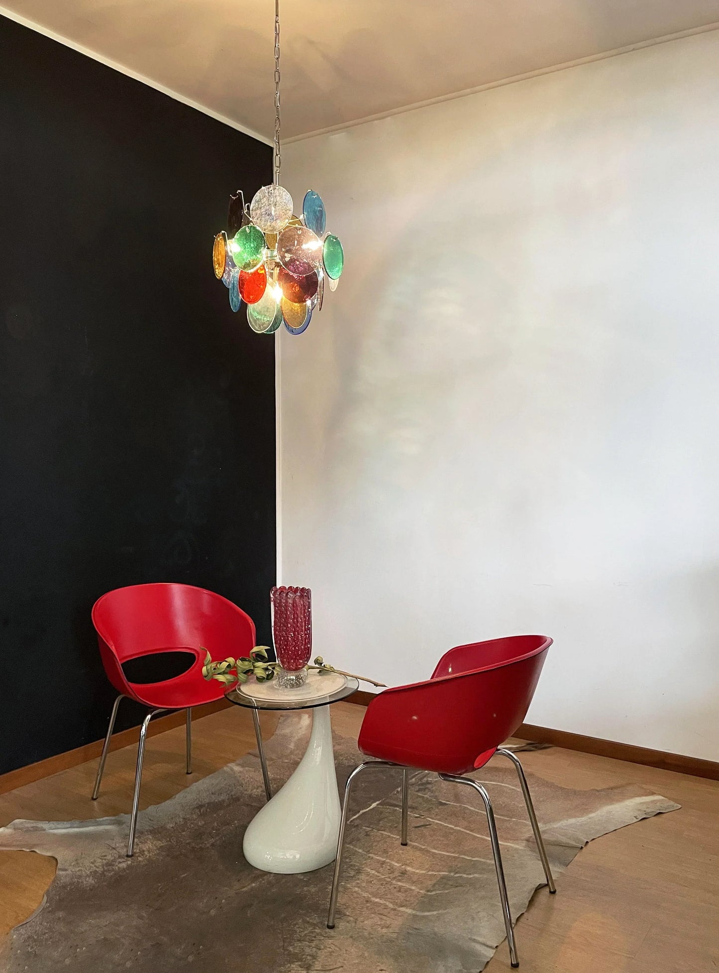 Vintage Murano Multicolored Glass Disks Chandelier