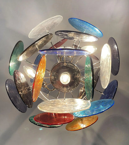 Vintage Murano Multicolored Glass Disks Chandelier