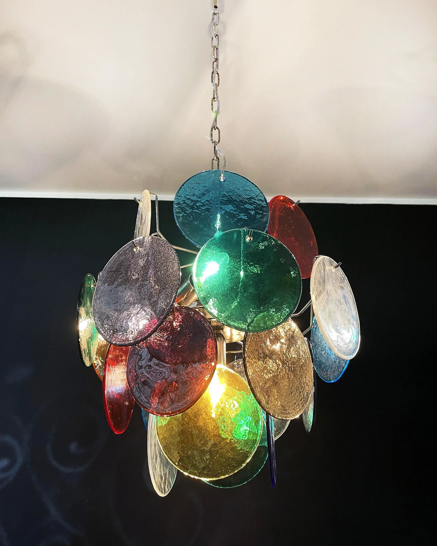 Vintage Murano Multicolored Glass Disks Chandelier