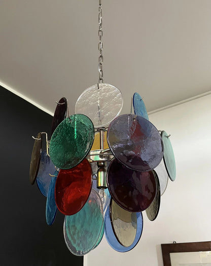 Vintage Murano Multicolored Glass Disks Chandelier