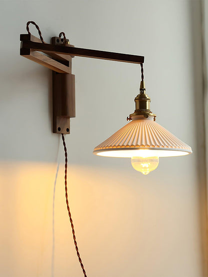 Swing Arm Walnut Wall Light